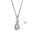 Front view of Solitaire 2-Stone Pear Medium Necklace in Sterling Silver 1ct, Purple Color