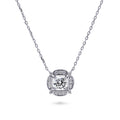 Flower Halo CZ Necklace and Earrings in Sterling Silver, Clear Color