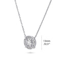 Front view of Flower Halo CZ Necklace and Earrings in Sterling Silver, Clear Color