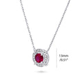 Front view of Flower Halo CZ Necklace and Earrings in Sterling Silver, Ruby Color