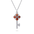 Key CZ Pendant Necklace in Sterling Silver, Red Color