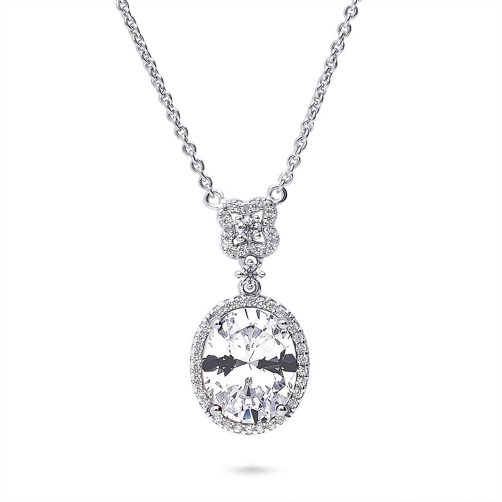 Halo Clover Oval CZ Set in Sterling Silver, 7 of 19