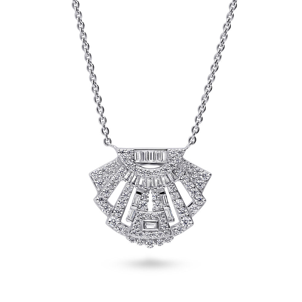 Art Deco CZ Pendant Necklace in Sterling Silver, 1 of 7