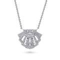 Art Deco CZ Pendant Necklace in Sterling Silver, Clear Color