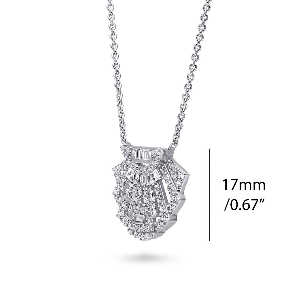 Front view of Art Deco CZ Pendant Necklace in Sterling Silver, 3 of 7