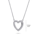 Front view of Open Heart CZ Necklace in Sterling Silver, Rhodium Plated