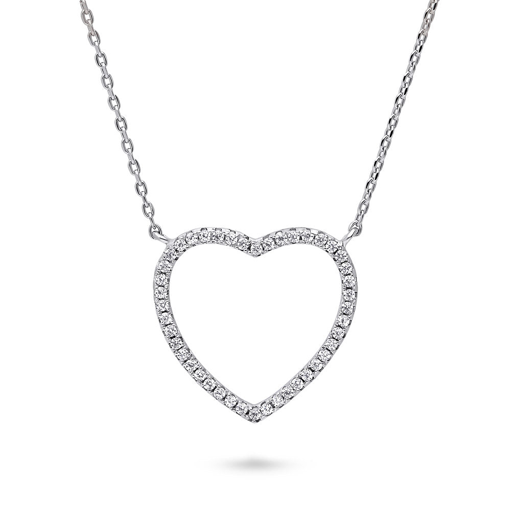 Open Heart CZ Necklace in Sterling Silver, Rhodium Plated