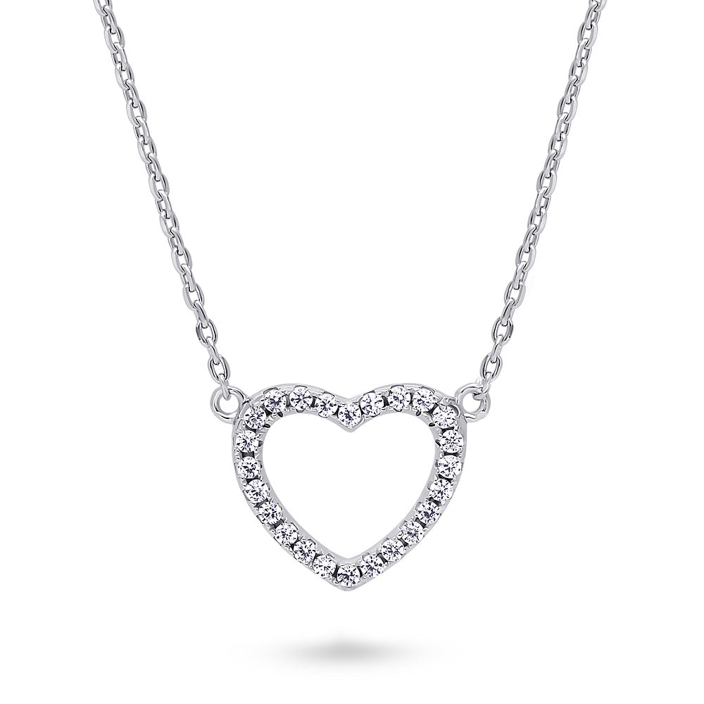 Open Heart CZ Necklace in Sterling Silver, Rhodium Plated