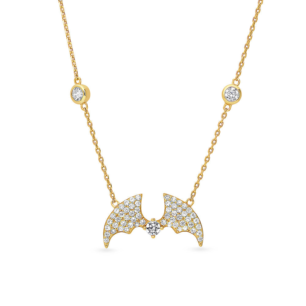 Bat CZ Necklace in Gold Flashed Sterling Silver, 1 of 5