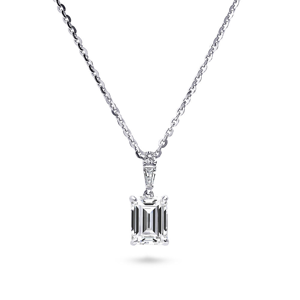 Solitaire 1.7ct Emerald Cut CZ Necklace in Sterling Silver, 1 of 5