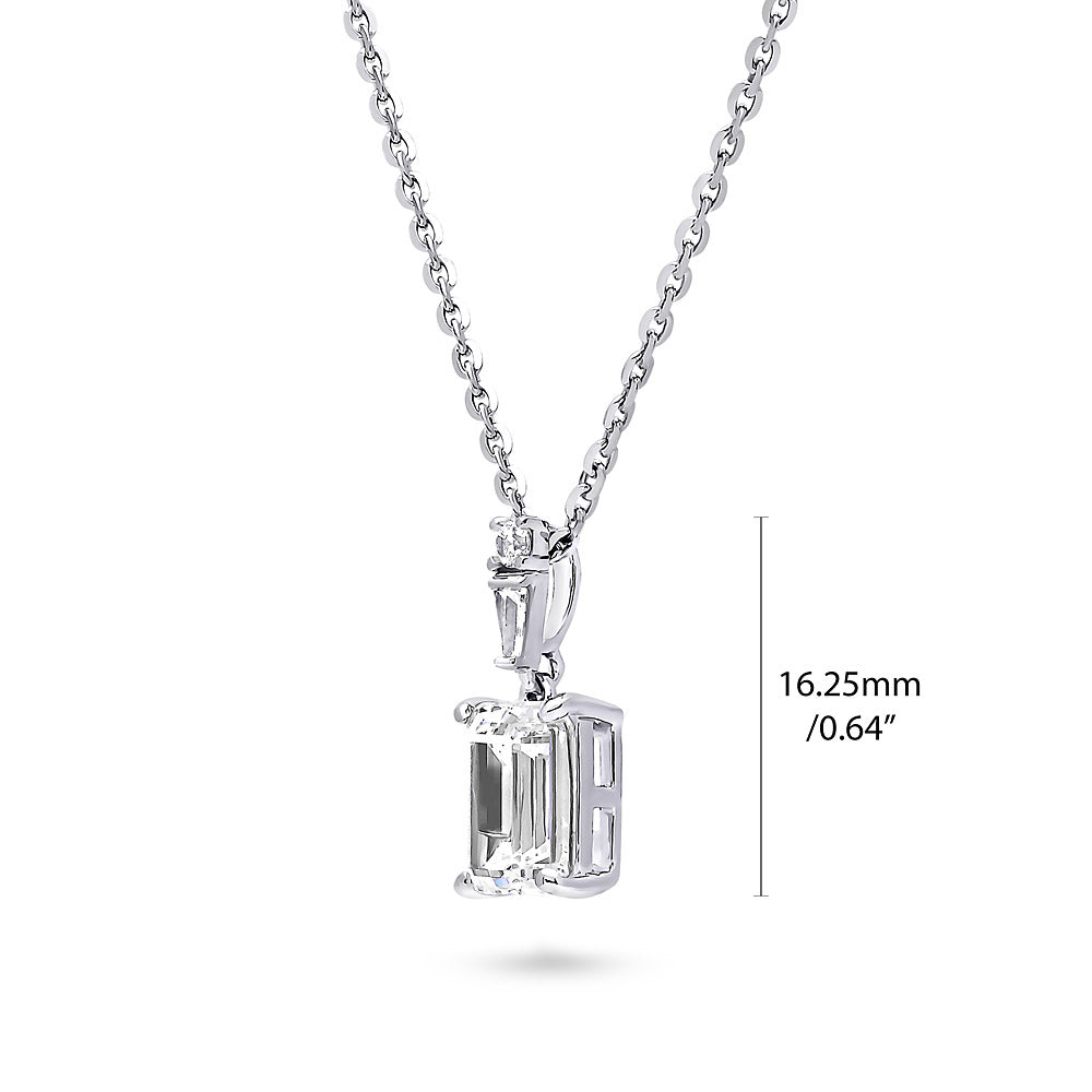 Front view of Solitaire 1.7ct Emerald Cut CZ Necklace in Sterling Silver, 3 of 5