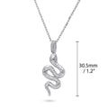 Front view of Snake CZ Necklace and Earrings in Sterling Silver, Rhodium Plated