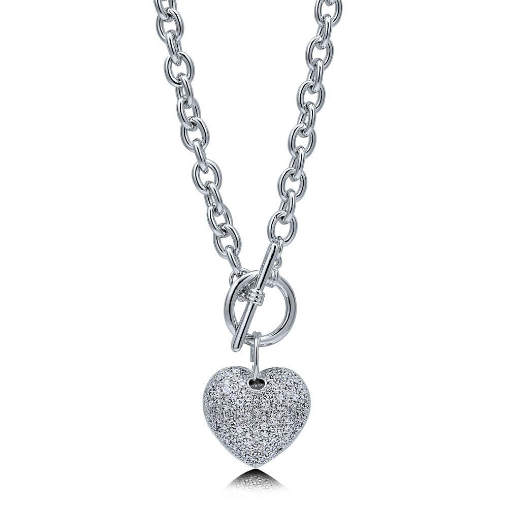 Heart CZ Necklace and Earrings in Silver-Tone, 5 of 13