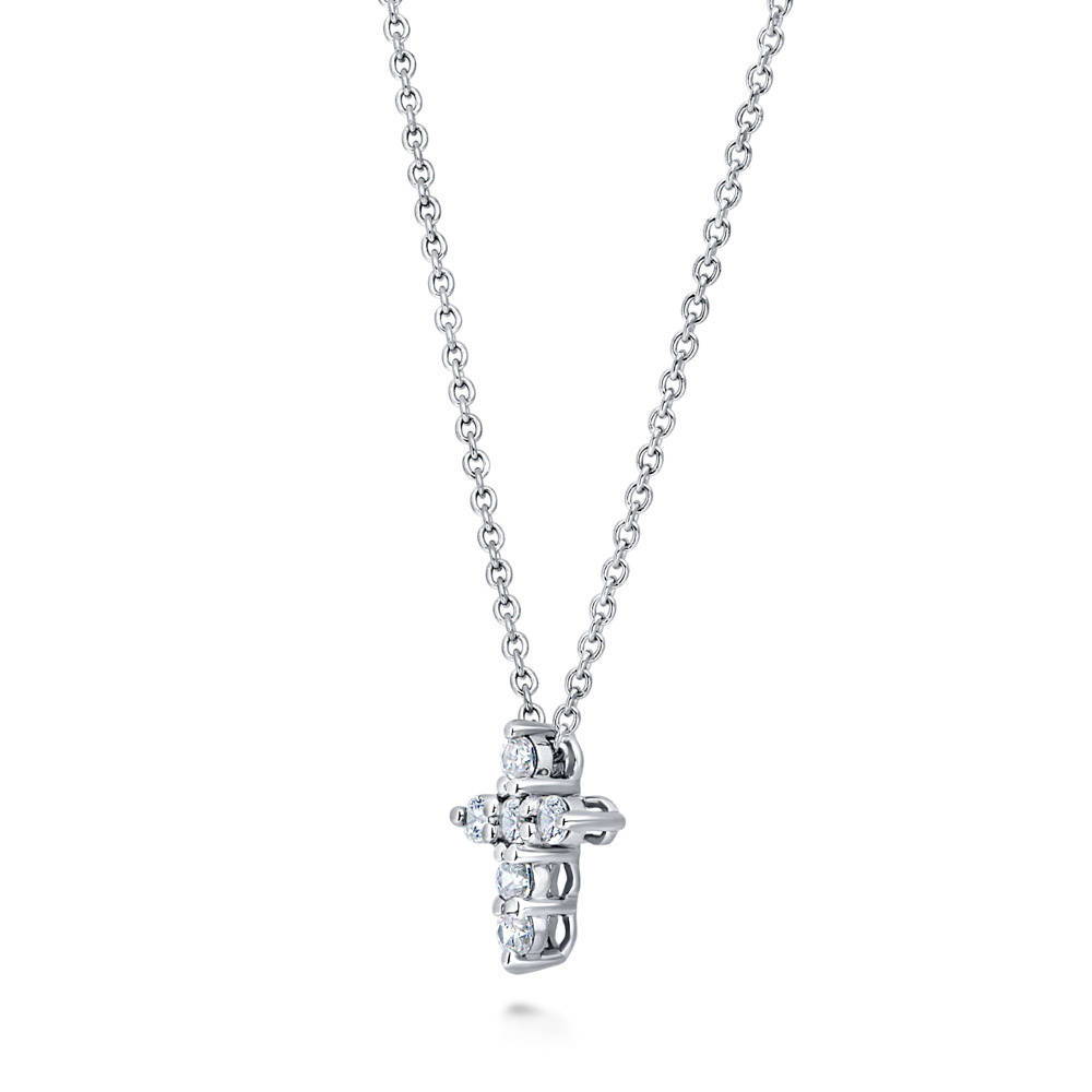 Front view of Cross CZ Pendant Necklace in Sterling Silver, 4 of 14