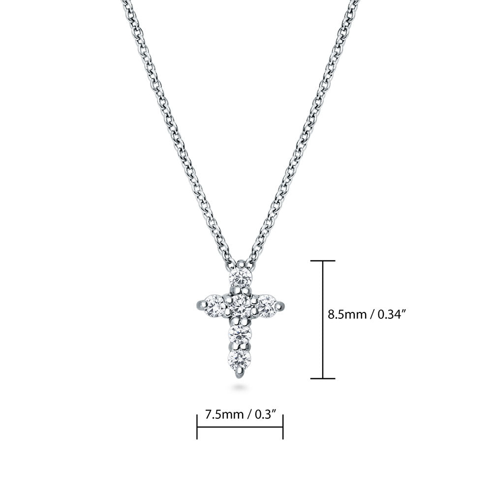 Angle view of Cross CZ Pendant Necklace in Sterling Silver, 4 of 12