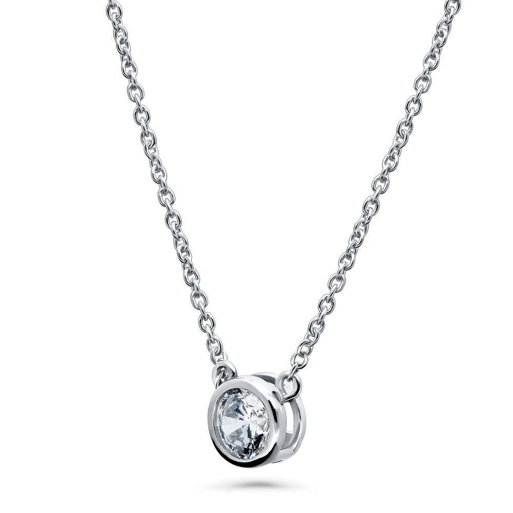 Front view of Solitaire 0.45ct Bezel CZ Necklace in Sterling Silver, 7 of 12