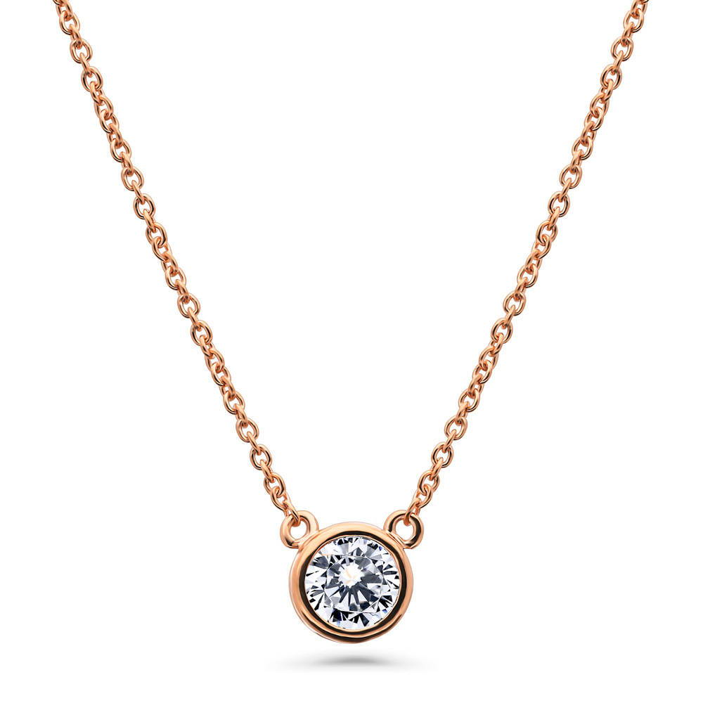 Solitaire 0.45ct Bezel CZ Mini Necklace in Sterling Silver, Rose Gold Flashed