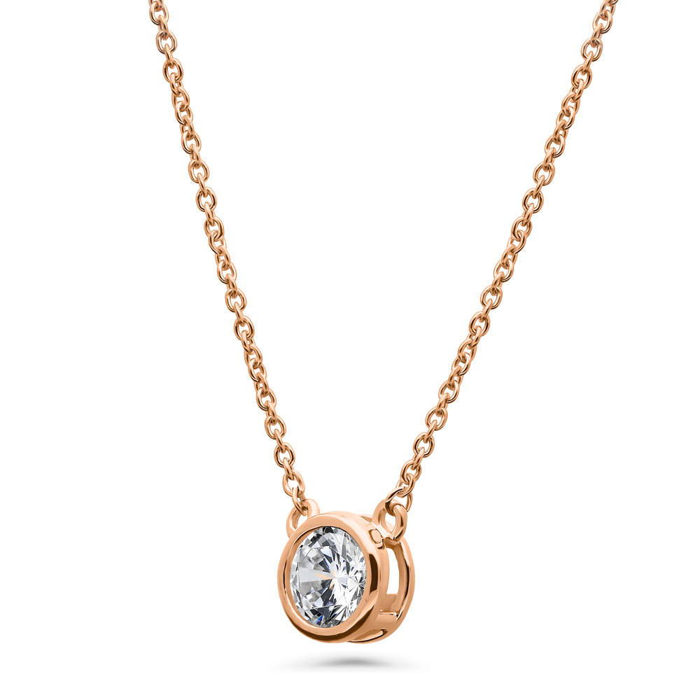 Front view of Solitaire 0.45ct Bezel CZ Necklace in Sterling Silver, 5 of 12