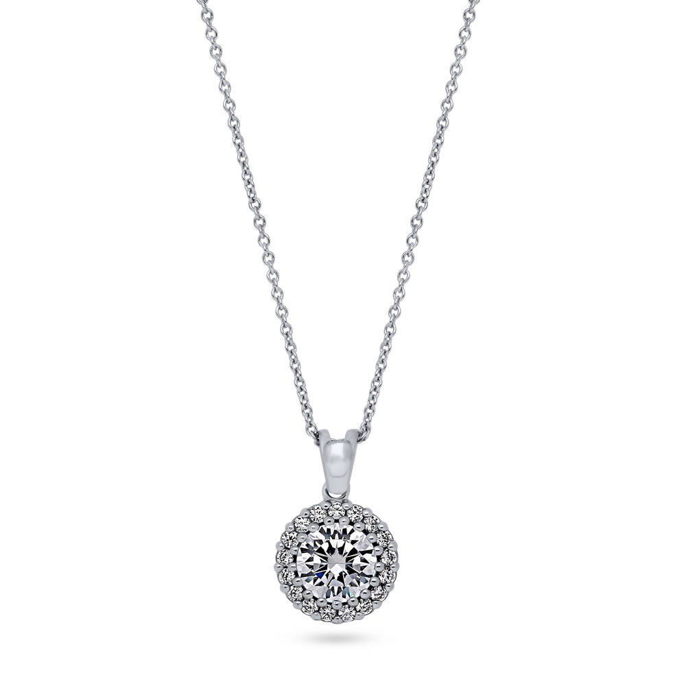 Halo CZ Pendant Necklace in Sterling Silver, Clear