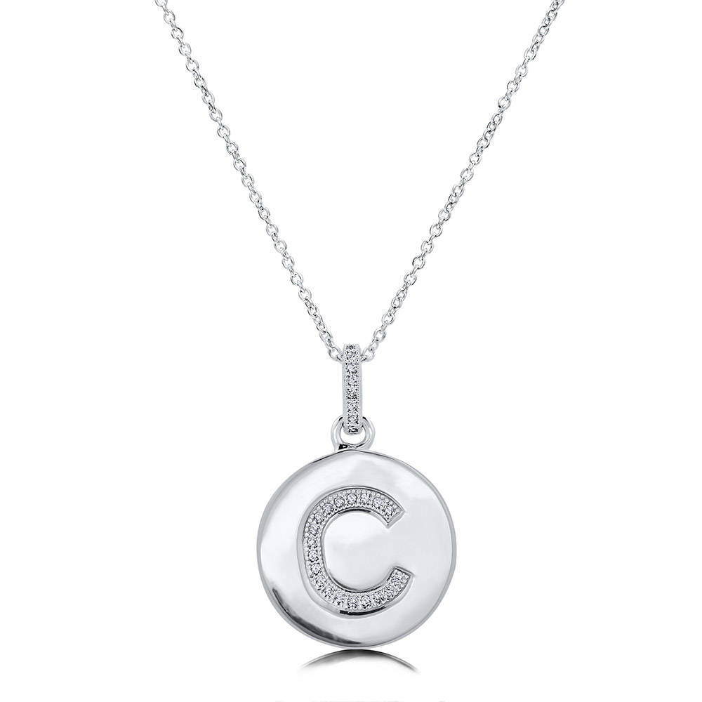 Front view of Initial Letter CZ Necklace in Sterling Silver, C