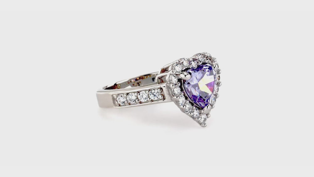 Halo Heart Purple Heart CZ Ring Set in Sterling Silver, 7 of 19