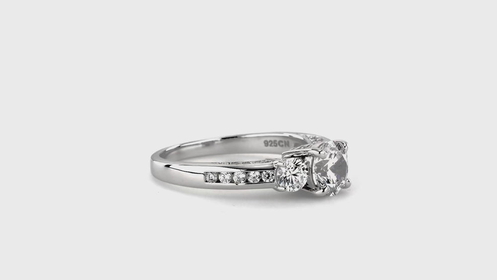 3-Stone 1ct CZ Ring Set in Sterling Silver, 3 of 13