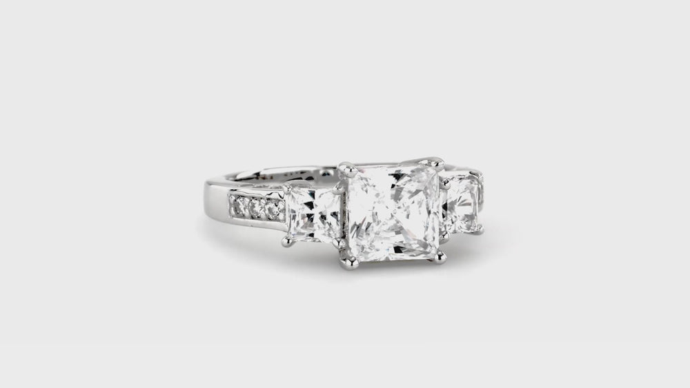 3-Stone 2ct Princess CZ Ring Set in Sterling Silver, 7 of 17