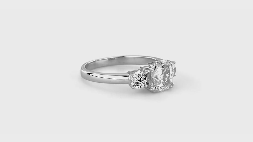 3-Stone 2ct Cushion CZ Ring in Sterling Silver, 7 of 14