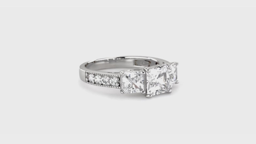 3-Stone 1.6ct Princess CZ Ring in Sterling Silver, 3 of 14