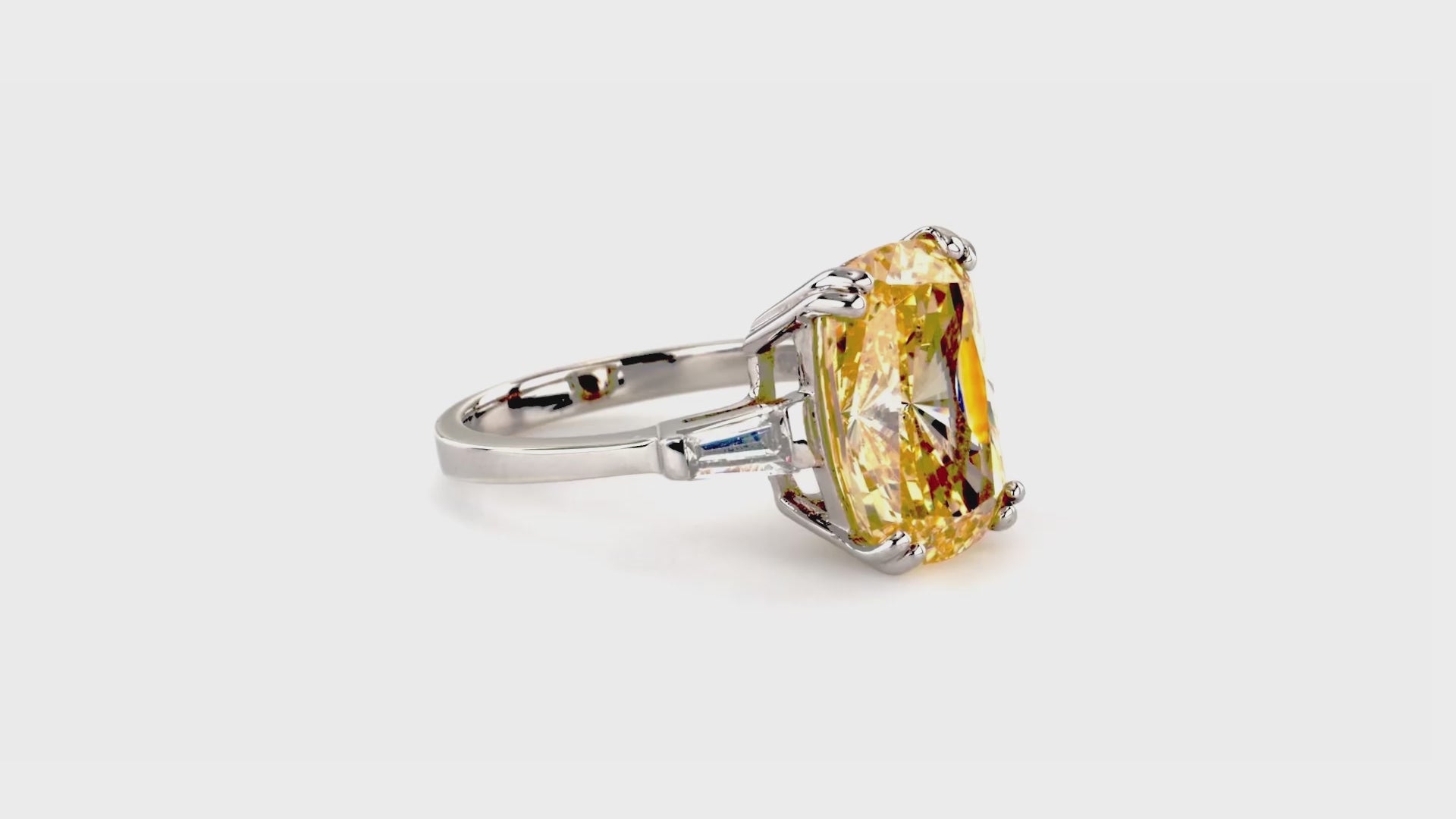 Three Stone Ring, Canary Yellow Diamond outlet Ring, 12.00 CT Huge Yellow Radiant Cut Diamond Ring, Cocktail Party Wear Ring, 925 Silver Ring