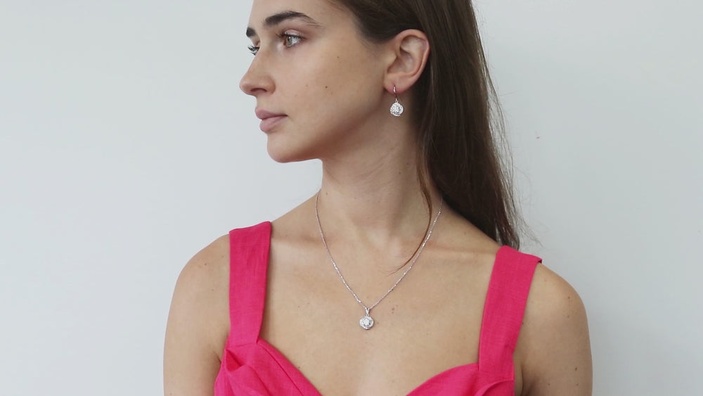 Flower Woven CZ Necklace and Earrings in Sterling Silver, 3 of 13