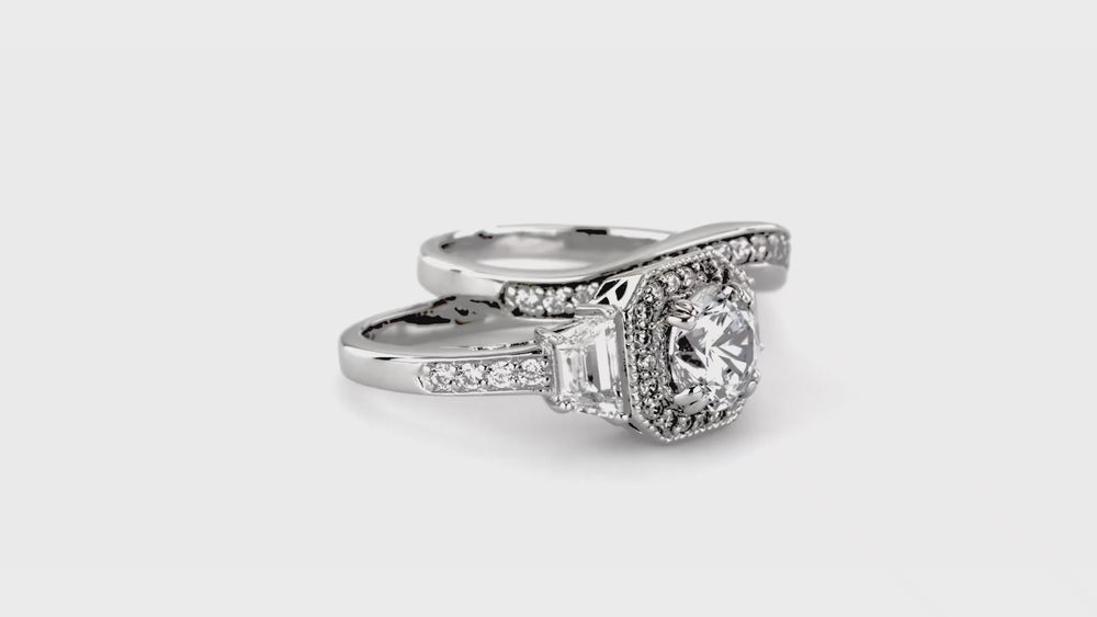 Halo Art Deco CZ Ring Set in Sterling Silver, 7 of 14