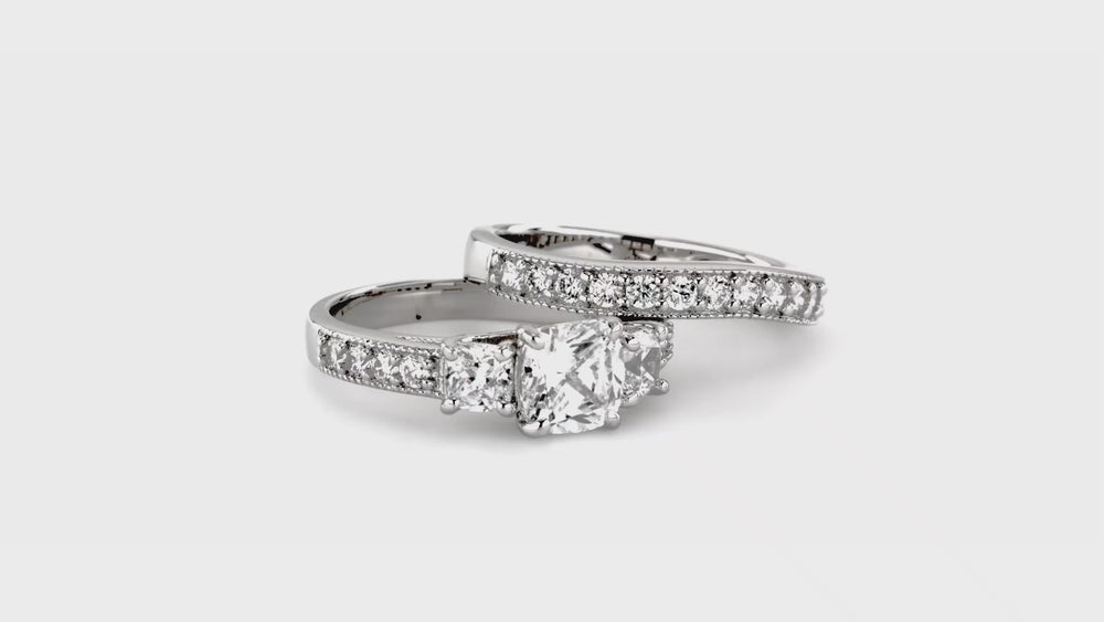 3-Stone 1.5ct Cushion CZ Ring Set in Sterling Silver, 3 of 11