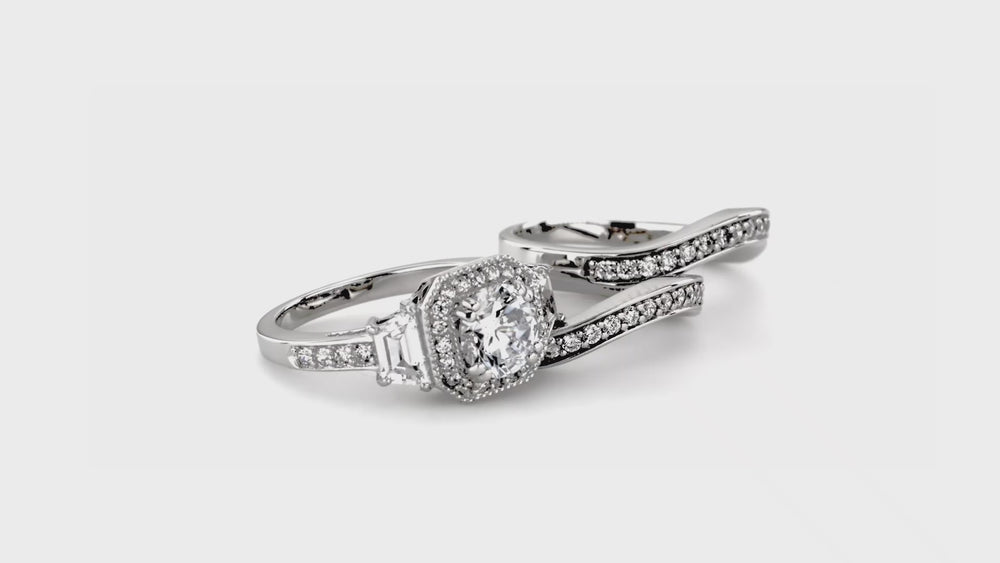 Halo Art Deco CZ Ring Set in Sterling Silver, 7 of 16