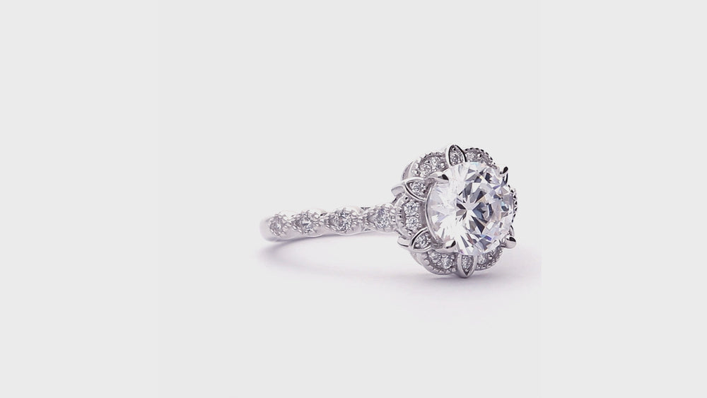 Halo Flower CZ Ring in Sterling Silver, 3 of 14