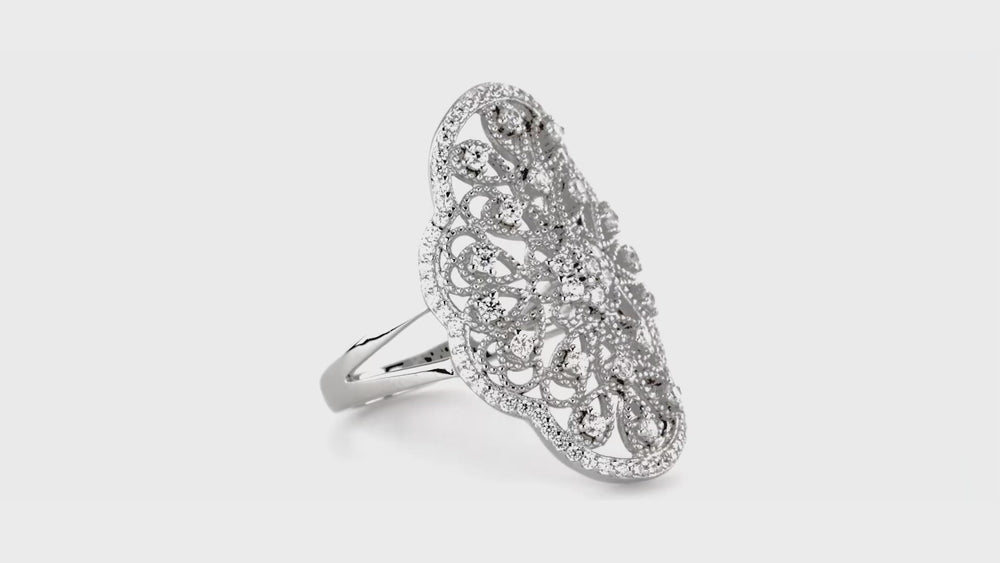 Flower Navette CZ Ring in Sterling Silver, 3 of 9