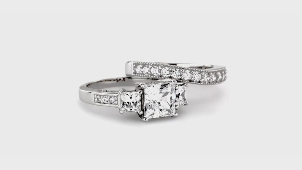 3-Stone 2ct Princess CZ Ring Set in Sterling Silver, 3 of 17