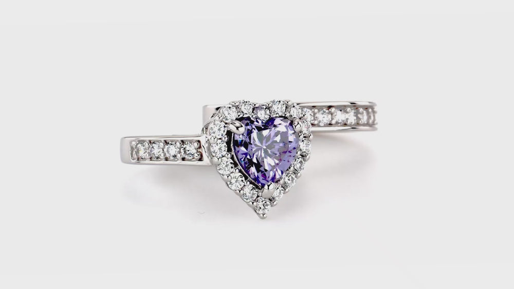 Halo Heart Purple Heart CZ Ring Set in Sterling Silver, 3 of 19