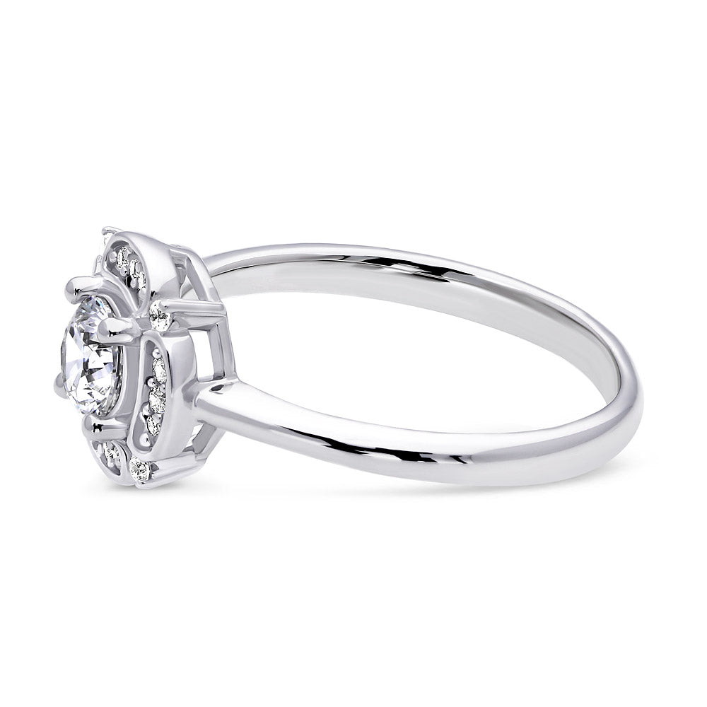 Angle view of Halo Flower CZ Ring in Sterling Silver, 5 of 12