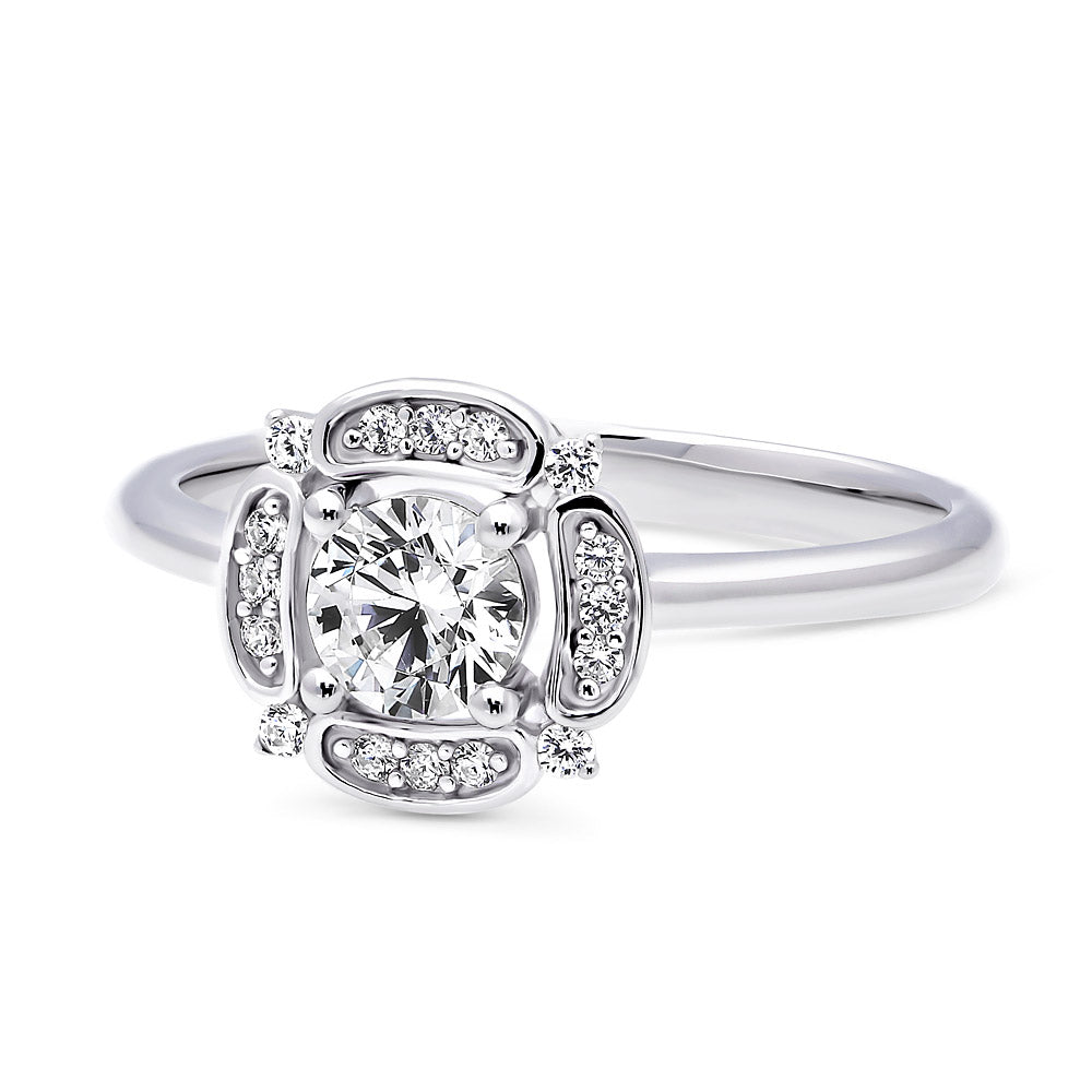 Side view of Halo Flower CZ Ring in Sterling Silver, 9 of 12