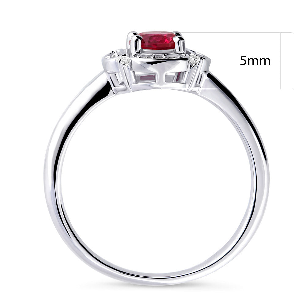 Alternate view of Halo Flower Simulated Ruby CZ Ring in Sterling Silver, 8 of 12