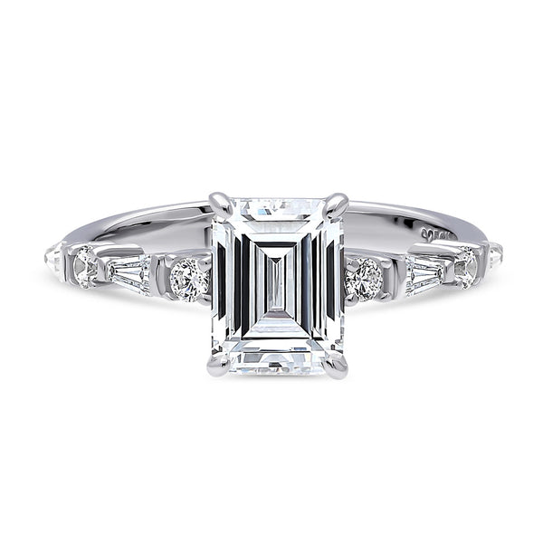 Solitaire Art Deco 1.7ct Emerald Cut CZ Ring in Sterling Silver