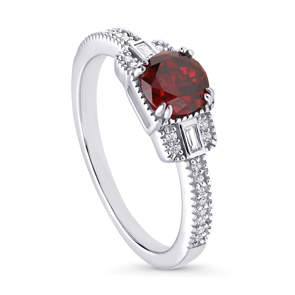 Front view of Art Deco Red CZ Ring in Sterling Silver, 4 of 10