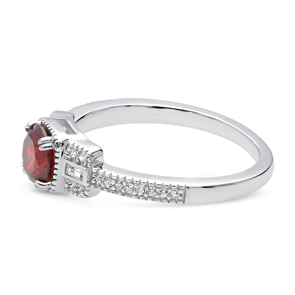 Angle view of Art Deco Red CZ Ring in Sterling Silver, 5 of 10