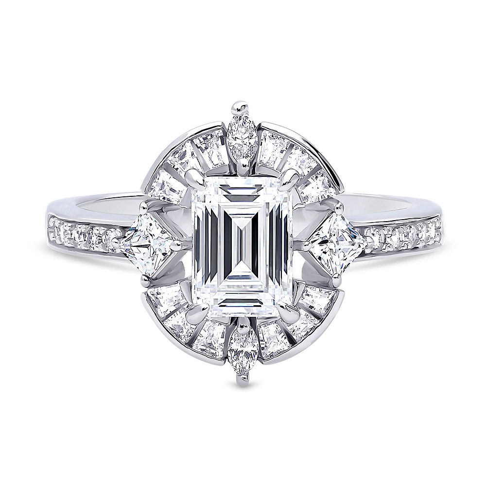 Halo Art Deco Emerald Cut CZ Ring in Sterling Silver, 1 of 5