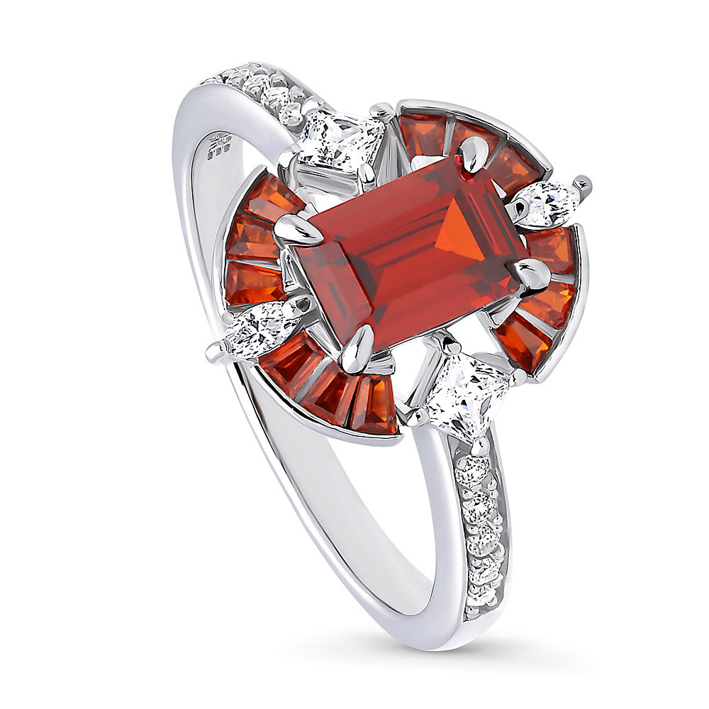 Front view of Halo Art Deco Simulated Garnet CZ Ring in Sterling Silver, 4 of 8