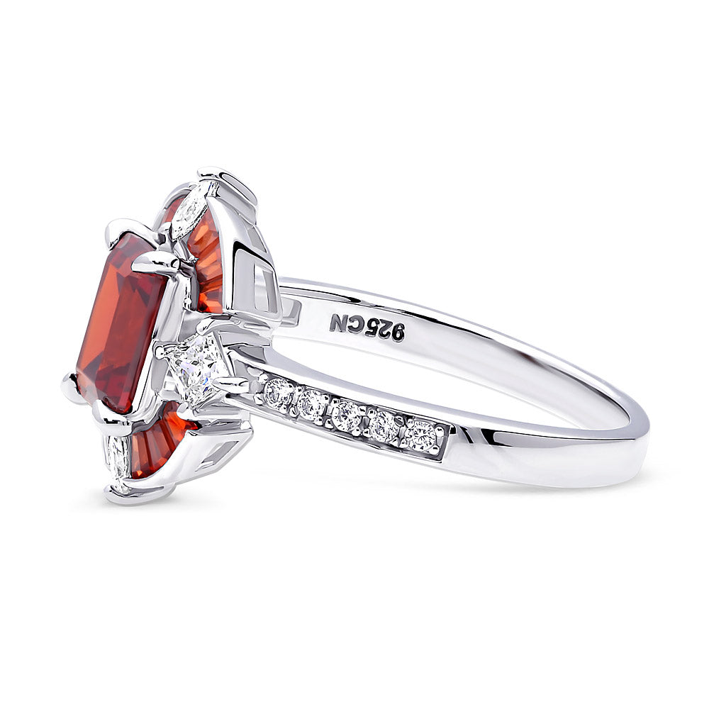 Angle view of Halo Art Deco Simulated Garnet CZ Ring in Sterling Silver, 5 of 8