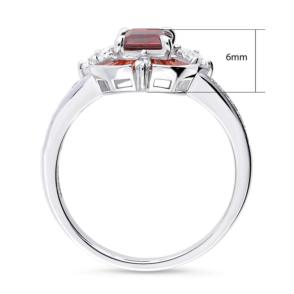 Alternate view of Halo Art Deco Simulated Garnet CZ Ring in Sterling Silver, 6 of 8