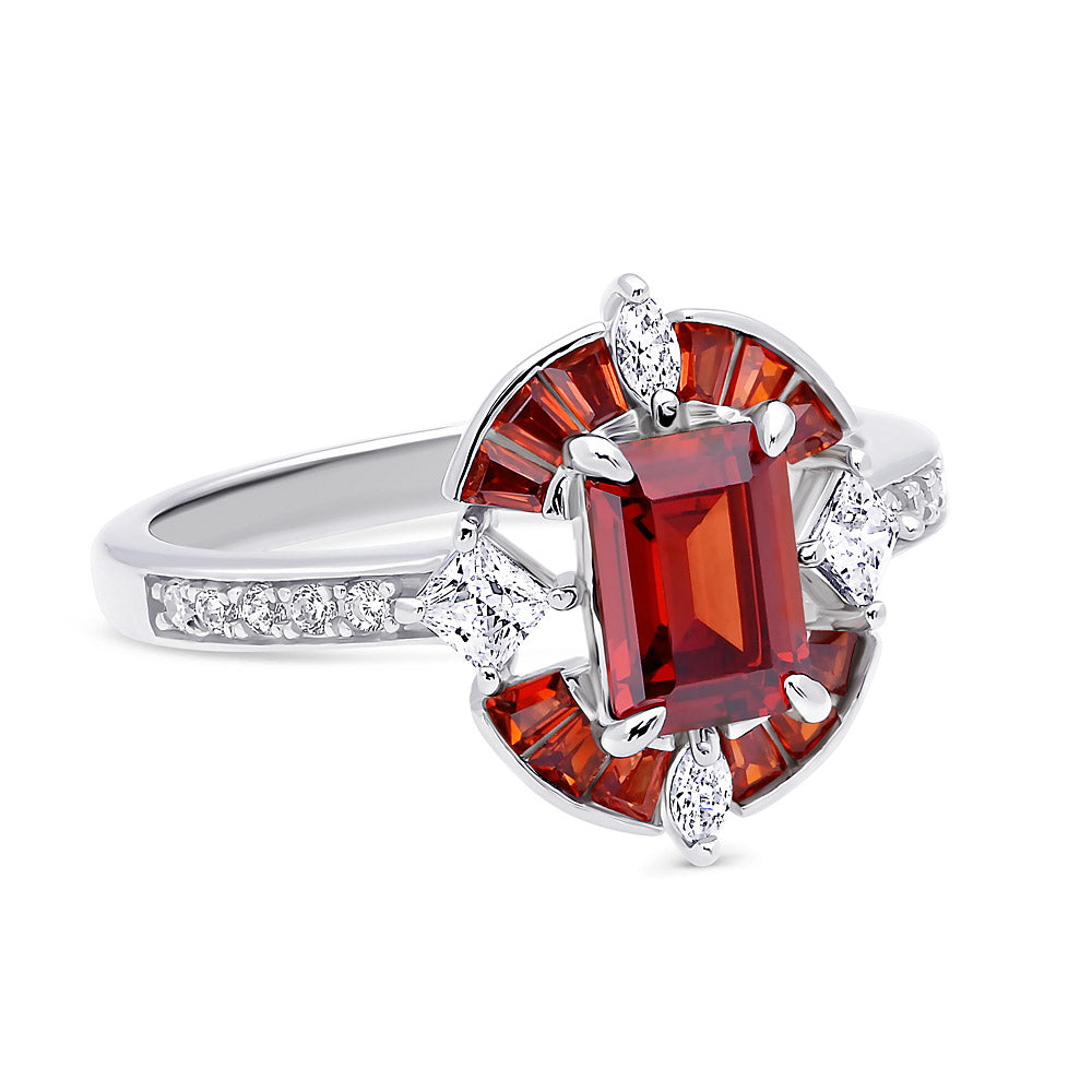 Side view of Halo Art Deco Simulated Garnet CZ Ring in Sterling Silver, 7 of 8