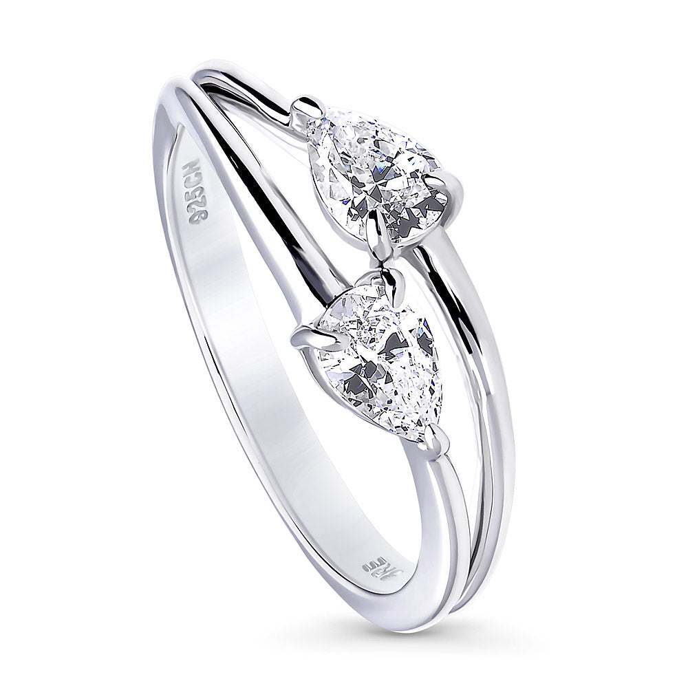 Front view of 2-Stone CZ Split Shank Ring in Sterling Silver, 4 of 8